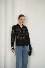 Chemises en dentelle brodée en gros - Noires | F2081 - Topshow