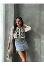 Çiçek Desenli Kısa Toptan Hırka | F0025 - Taş Siyah | TOPSHOW | F0025