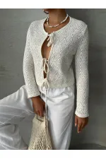 Chemisier à nouer sur le devant en gros - Crème | TOPSHOW | F1705