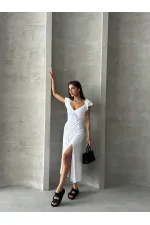 Topshow White Plain Viscose Wholesale Dress