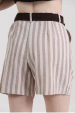 Topshow Stone Striped Belted Linen Wholesale Shorts