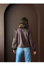 Chemises en similicuir Topshow en gros - Marron | F2044