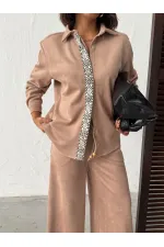 Chemise Topshow en daim scuba à rayures détaillées - Vison | F1973