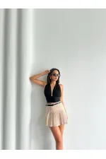 Topshow Açık Taş Pileli Dokuma Toptan Şort Toptan Etek