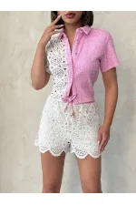 Denim Lace Wholesale Shirt Raw Pink | Topshow