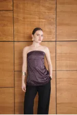 Bustier en satin à pois et détails en dentelle - Café | D2963 - Topshow