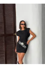 Topshow Drop Belted Scuba Suede Dress - Black | F2028