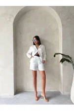 TOPSHOW Krem Kemerli Toptan Şort