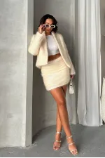 Jupe à franges pailletées en gros - Crème | TOPSHOW | F1839