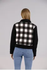 Manteau polaire à boutons-pression en gros - Carreaux noirs | TOPSHOW | F1133