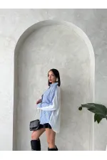 Çizgili Keten Gömlek - Koyu Mavi | Topshow | F1917