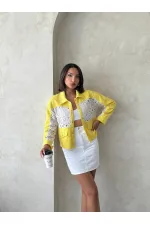 Dantel Detatlı Kot Ceket - Sarı | Topshow | F1758
