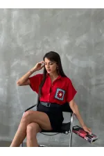 Topshow Kırmızı  Çiçek Cepli Toptan Gömlek