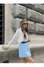 Jupe plissée bleue avec ceinture et détails - Vente en gros | TOPSHOW