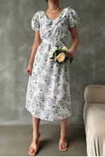 Topshow Purple Embroidery Detailed Patterned Wholesale Dress