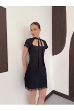 Dantel Detaylı Kot Elbise - Lacivert | D3041 Topshow