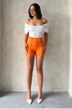 Short Topshow orange à boutons décoratifs en gros