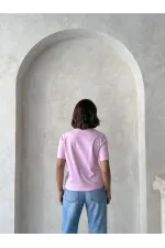 Çiçek Detaylı Tişört - Pembe | Topshow