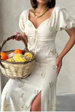 Embroidered Linen Wholesale Dress - Pistachio Green | Topshow