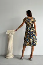 Topshow Leopard Saxe Patterned Long Wholesale Dress