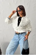 Topshow - Manteau zippé imprimé rose en gros - Crème