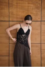 Askılı Brode Buluz - Siyah | D2965 - Topshow