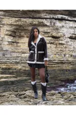 Deri Kürklü Toptan Mont - Kahve Krem | TOPSHOW | F1537