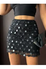 Topshow Pul Detaylı Abiye Mini Etek - Siyah | F2011