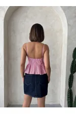 Çizgili Askılı Bluz - Bordo | Topshow