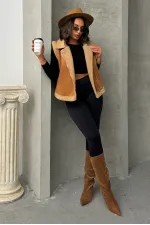 F Suede Collar Furry Wholesale Vest - Tan | TOPSHOW | F1532