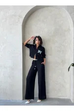 Kelebek Detaylı Plise Toptan Gömlek - Siyah | Topshow