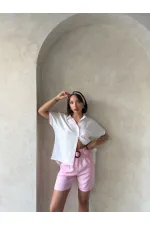 Kemerli Şort - Pembe - D2686 | Topshow