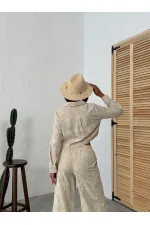 Süzüne Nakışlı Gömlek - Taş | Topshow | F1926