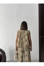 Topshow Embroidered Linen Zippered Wholesale Vest - Coffee | F2007