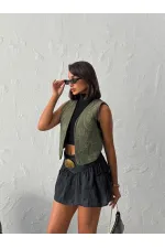 Topshow - Wholesale Corduroy Embroidered Vest - Khaki