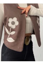 Gilet en daim scuba appliqué Topshow - Marron | F2025