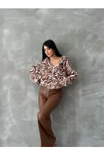 Leopar Bskılı Pejuş Toptan Mont - Taba Zebra | TOPSHOW | F1654