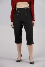 Pantalon décontracté à poches en L boutonnées ornementales - Noir | TOPSHOW | F0996