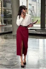 Süet Toptan Etek - Bordo | TOPSHOW | F1761