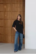 Topshow - Lace Detail T-shirt - Black | D2956