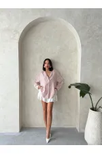 Çoban  Dikişli Keten Gömlek - Krem Pembe - D2597 | Topshow | F1917