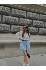 Jupe plissée bleue avec ceinture et détails - Vente en gros | TOPSHOW