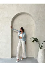 Kot Detaylı Dantel Pantolon - Ham Topshow | F1759