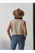 Topshow - Toptan Fitili Kadife Nakışlı Yelek - Taş