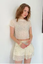 D 2996 EMBELLISHED LACE SKIRT - CREAM