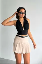 Topshow Açık Taş Pileli Dokuma Toptan Şort Toptan Etek