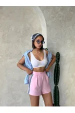 Kot Detaylı Şort - Pembe | Topshow