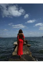 Topshow Pomegranate Plain Viscose Wholesale Dress