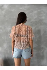 Topshow Somon Simli Saçaklı Toptan Bluz