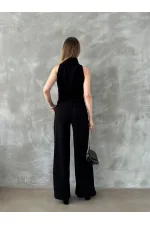 Pantalons en maille en gros - Noir | TOPSHOW | f1486